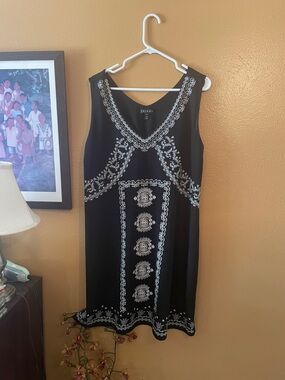 Tribal Black Dress with White Embroidered Detail